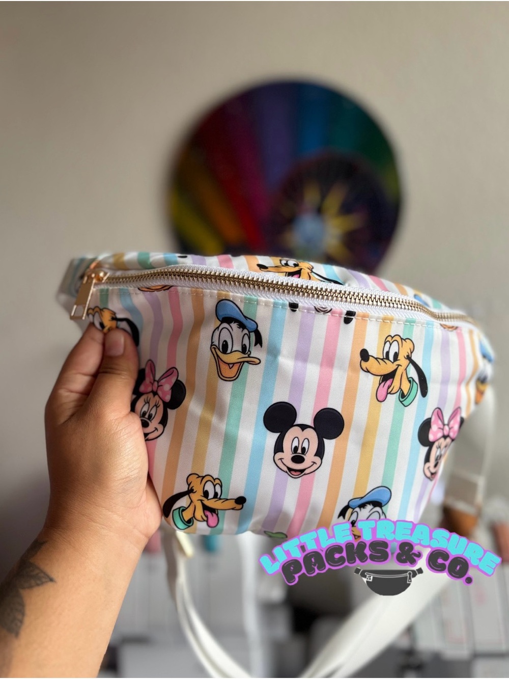 Disney Pastel Stripe Mickey & Friends Kids Waist Bag -